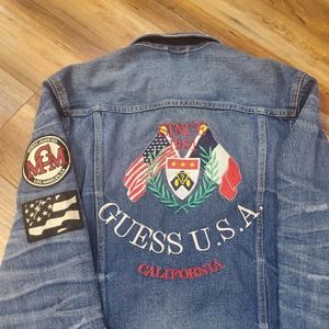 Vintage Guess Denim Jacket Light Blue Jean Sz Large Deadstock Factory Distressed